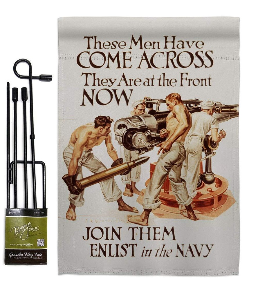 Join Them Enlist Garden Flag Set with Stand Armed Forces Navy USN Seabee Unit...