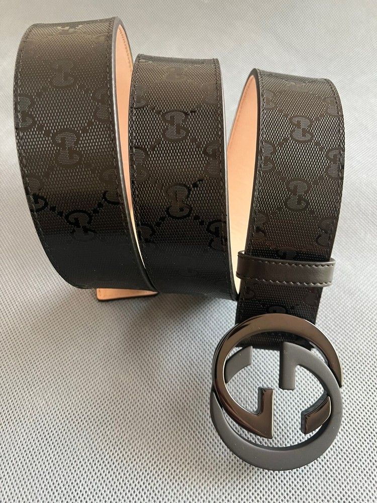 Gucci GG Black Shiny Monogram Leather Belt 105 cm Fits Waist 36-38