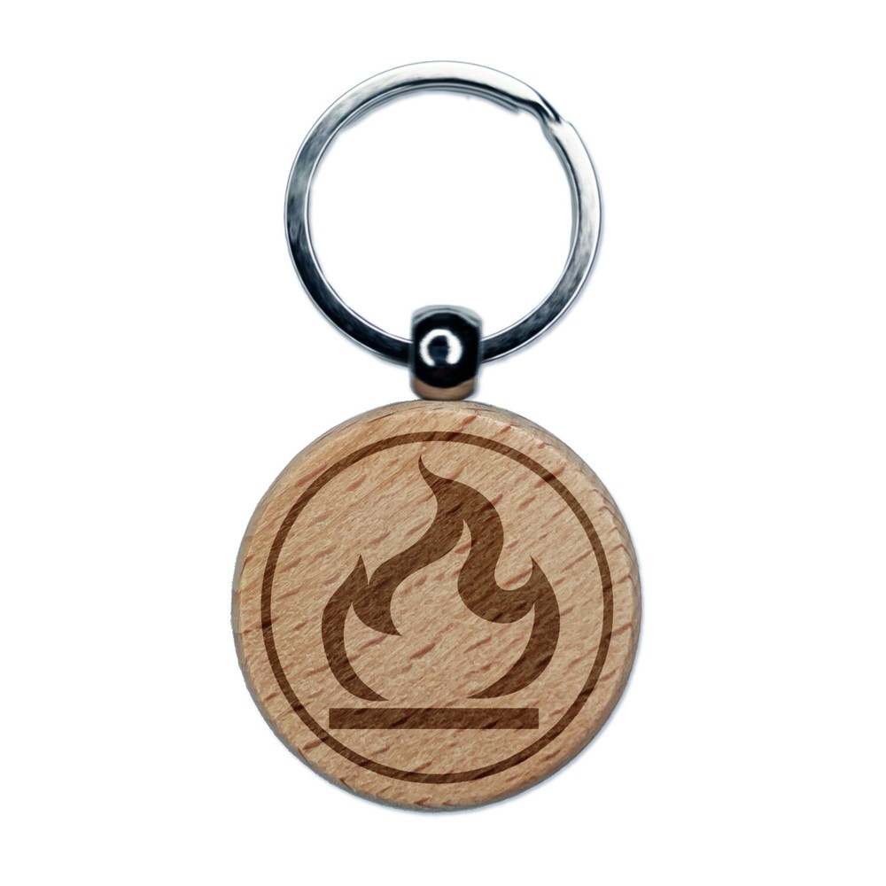 Flammable Fire Symbol Engraved Wooden Keychain Charm Tag