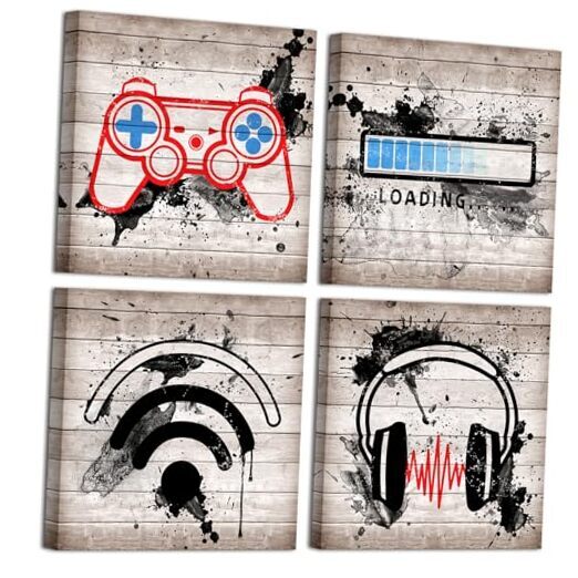 Video Game Wall Art Decor 4 Piece Canvas Print Game Room Decor Gaming Picture