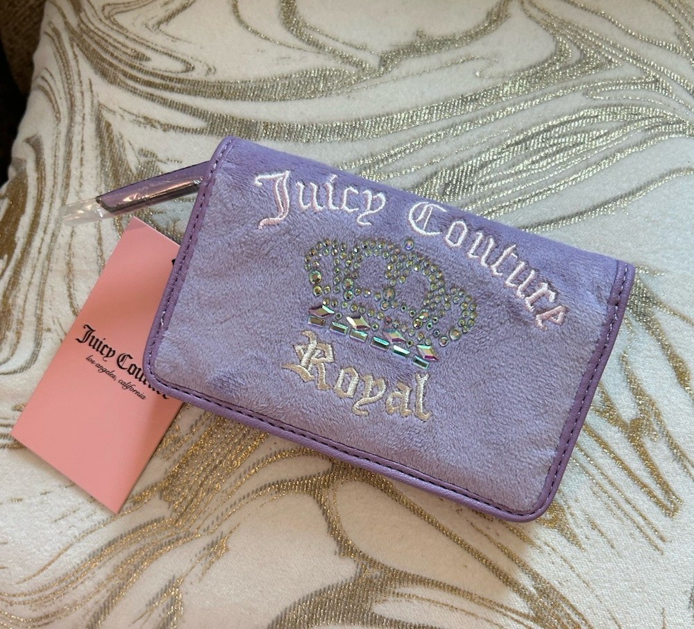 New! Juicy Couture Juicy Kingdom Lavender Purple Bifold Wallet Crown