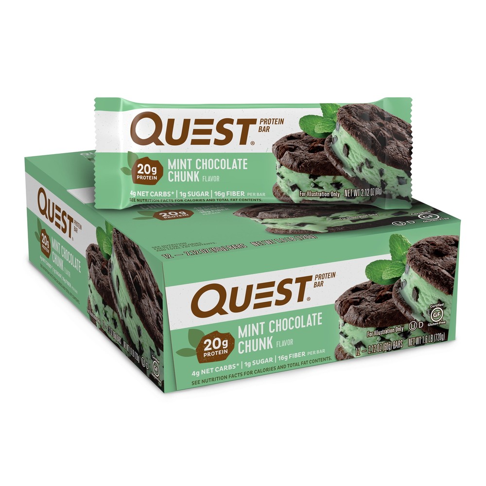 Quest Protein Bar, Mint Chocolate Chunk 20g Protein, 12 Ct 1g of Sugar Delicious