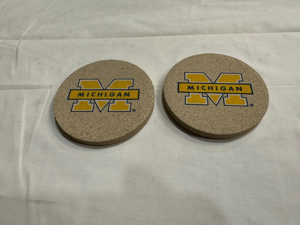ThirstyStone Natural Solid Sandstone Coasters -Set of 2 Univ. of Michigan U of M