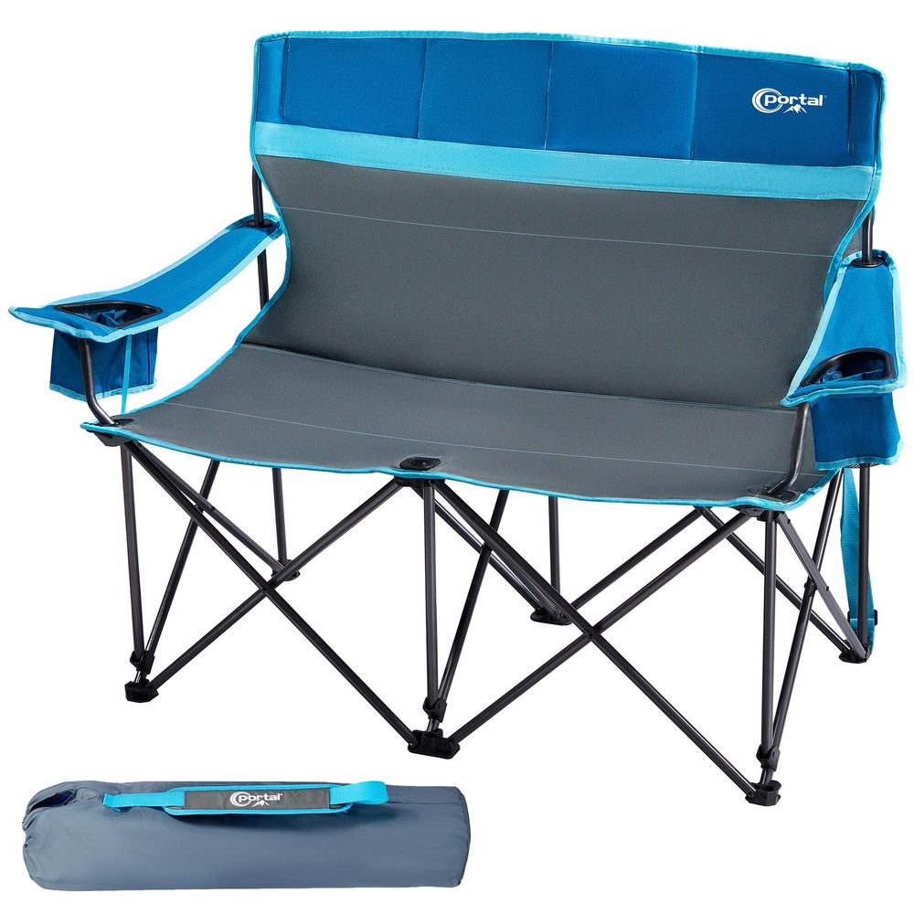 2-Person Folding Camping Loveseat Chair for Adults - High Back Support  
