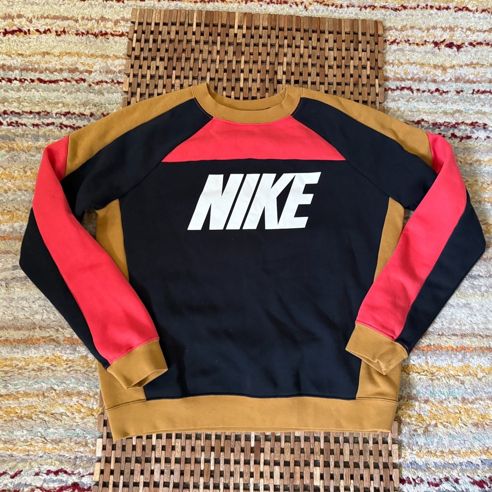 Nike Tech Color Block Crew Neck Sweatshirt Black Tan Women's Size Medium M