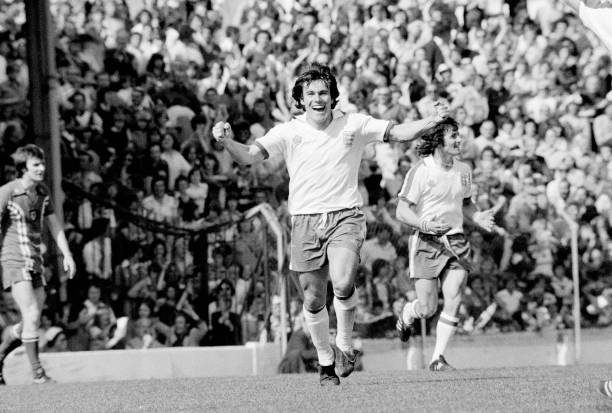 Peter Taylor celebrates after scoring the winning goal for England- Old Photo