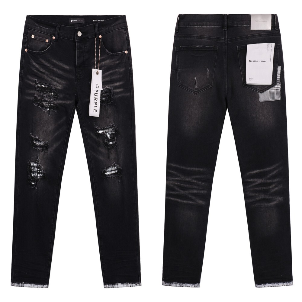 Black Purple Brand Designer Personality Men Jeans Plaid Pocket Slim Fit Jeans