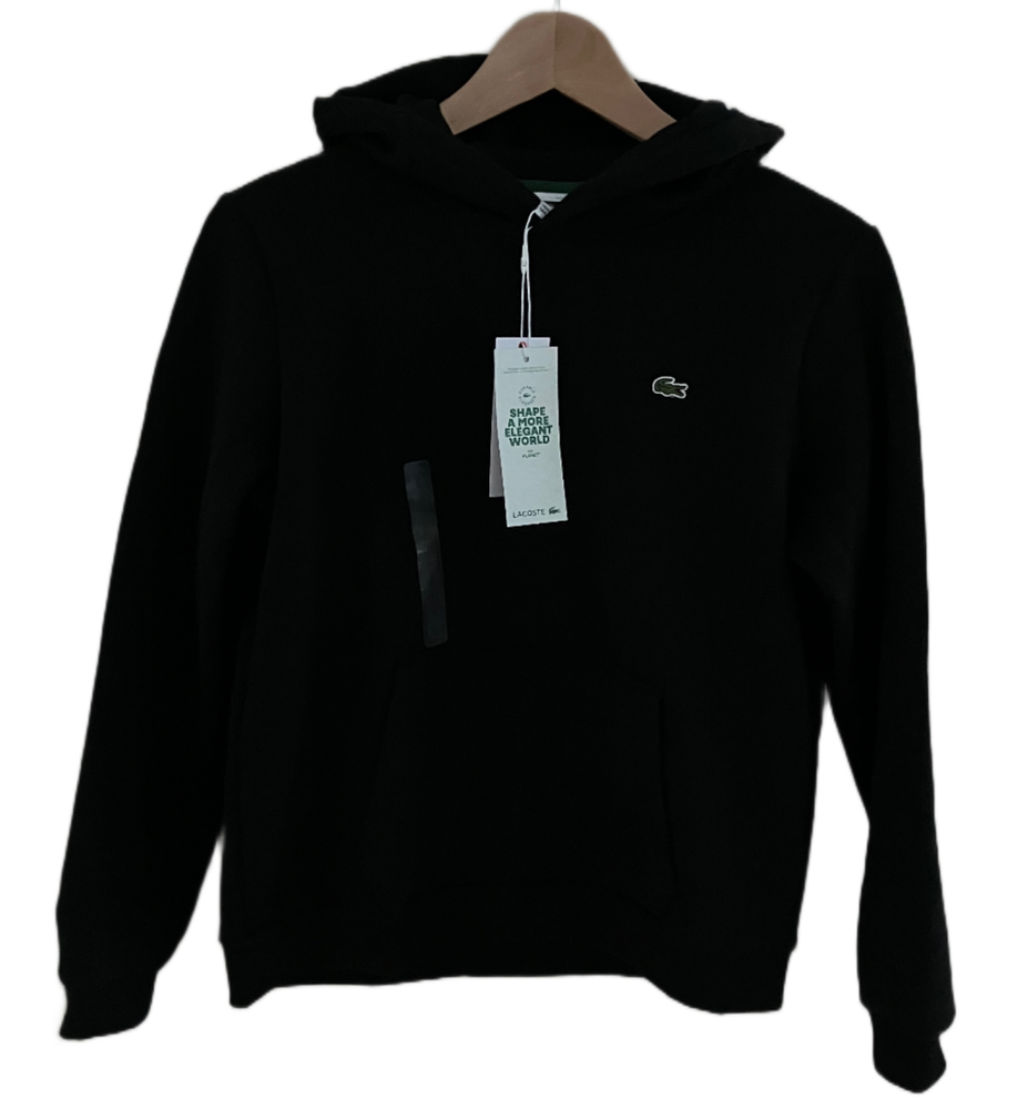 NEW Lacoste Boys Black Hoodie with pocket Size 14A/ L NWT Organic Cotton blend