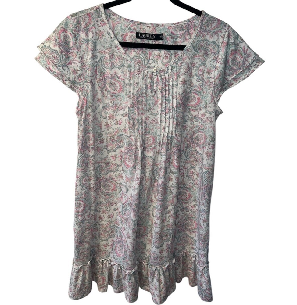 LAUREN RALPH LAUREN Women Sz M PAISLEY Flutter Sleeve Nightgown Sleep shirt