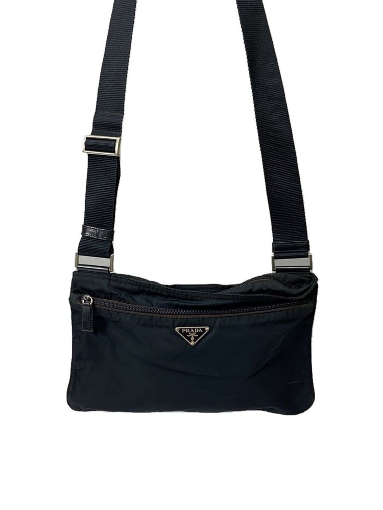 RARE PRADA Tessuto Triangle Logo Nylon Black Shoulder Bag B1
