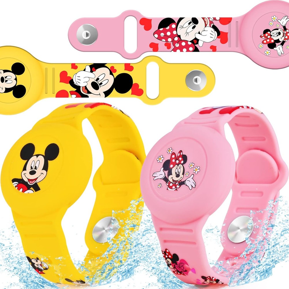 Waterproof Air Tag Bracelet for Kids, 2 Pack Cartoon Pink and Yellow Design