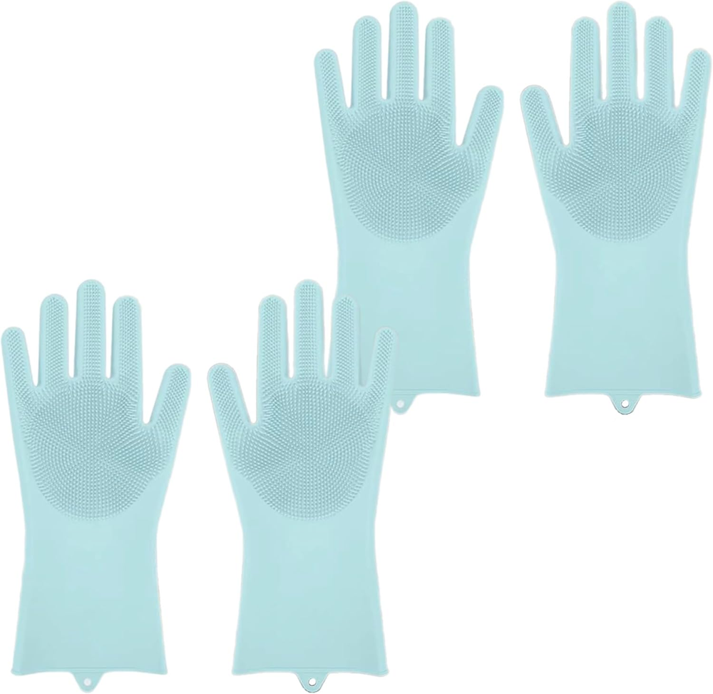 2 Pairs of BPA FREE Silicone Dishwashing Gloves for Kitchen Silicone Scrubbing G