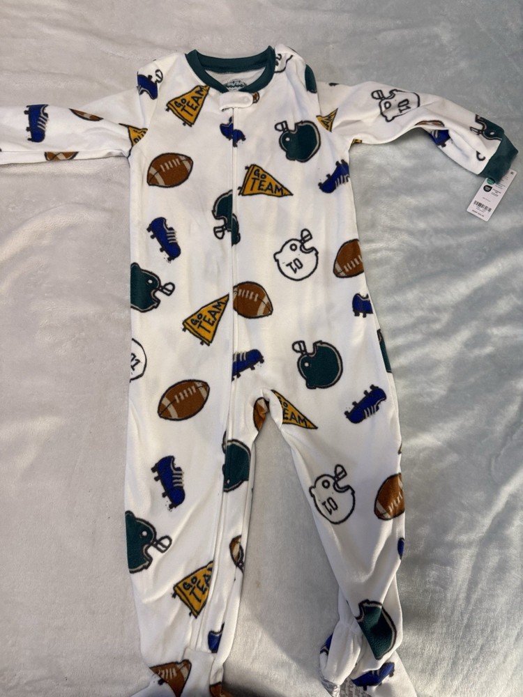 NWT Carter’s Fleece Football Footed Sleeper 3T Full Zip Toddler Pajamas
