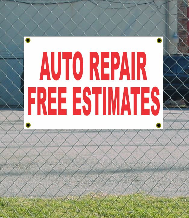 2x3 Auto Repair Free Estimates Discount Banner Sign Red & White