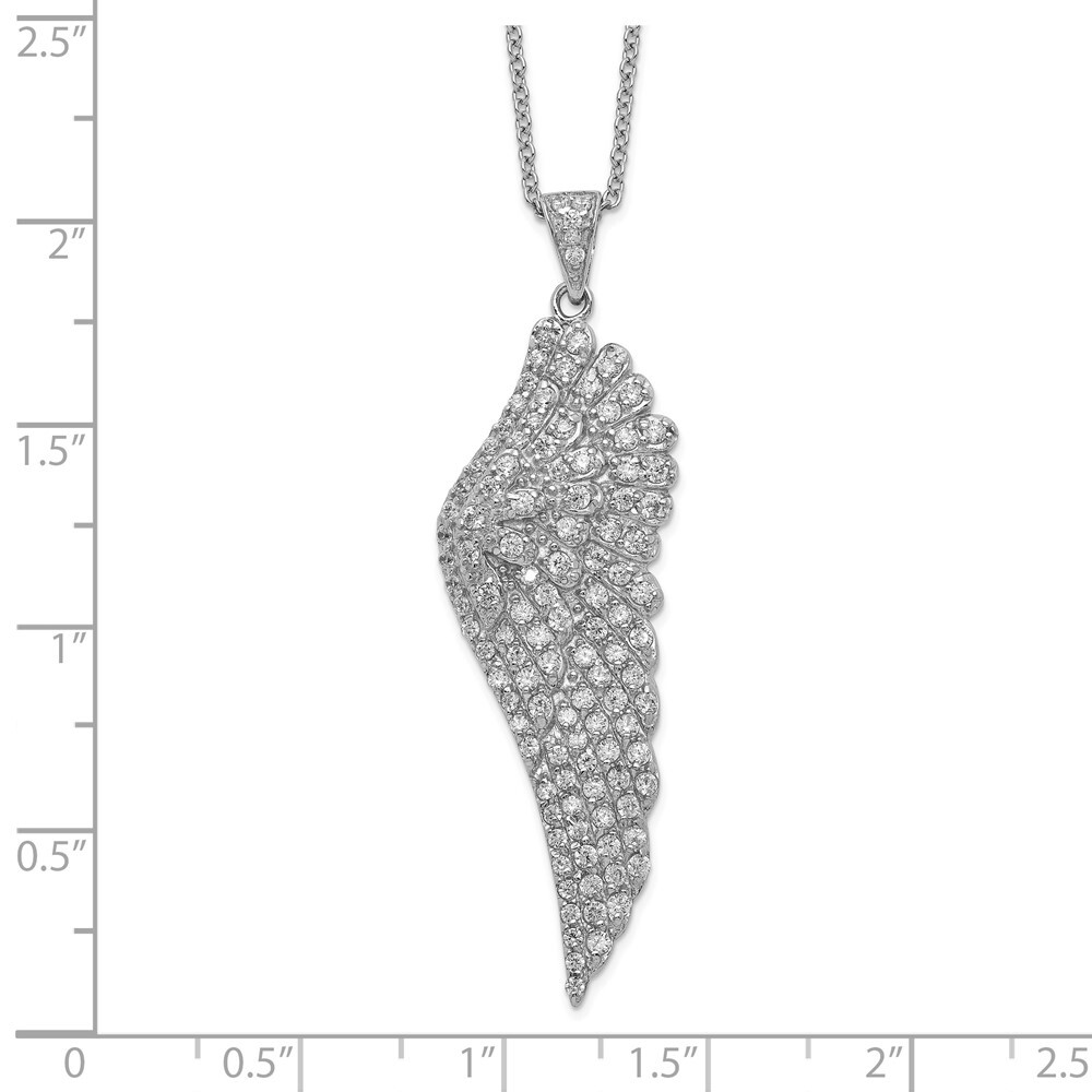 Sterling Silver Cubic Zirconia Angel Wing Pendant Necklace 18