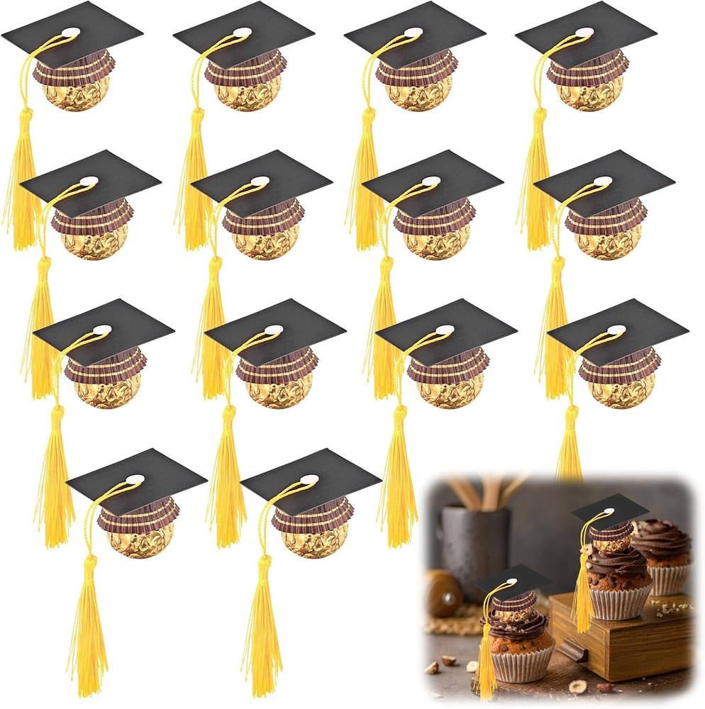 50Pcs 2025 Graduation Cap Chocolate & Cupcake Toppers for Party Decorations