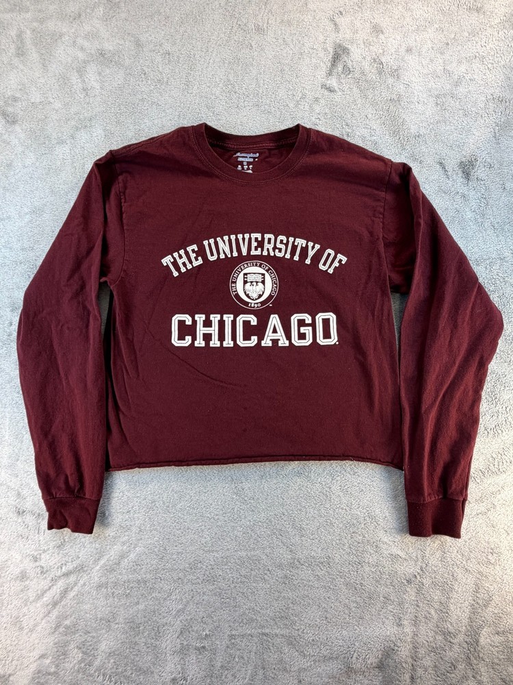 University of Chicago Sweatshirt Womens Medium Champion Maroon Cropped Crew