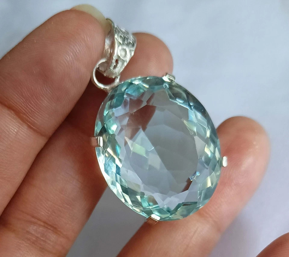 66.05 Ct Solid Silver Pendant with Natural Oval Cut Water Blue Topaz Certified Gemstone