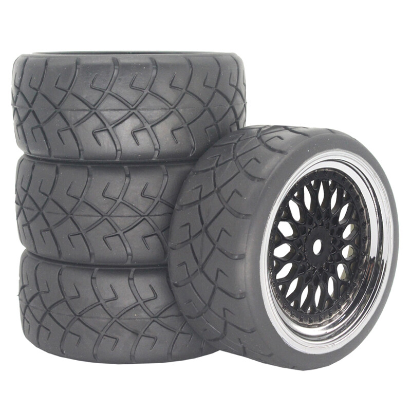 1/10 RC Black Road Wheels & Tyres for Tamiya FW06 TT02 TT01 TT01E 3mm Offset