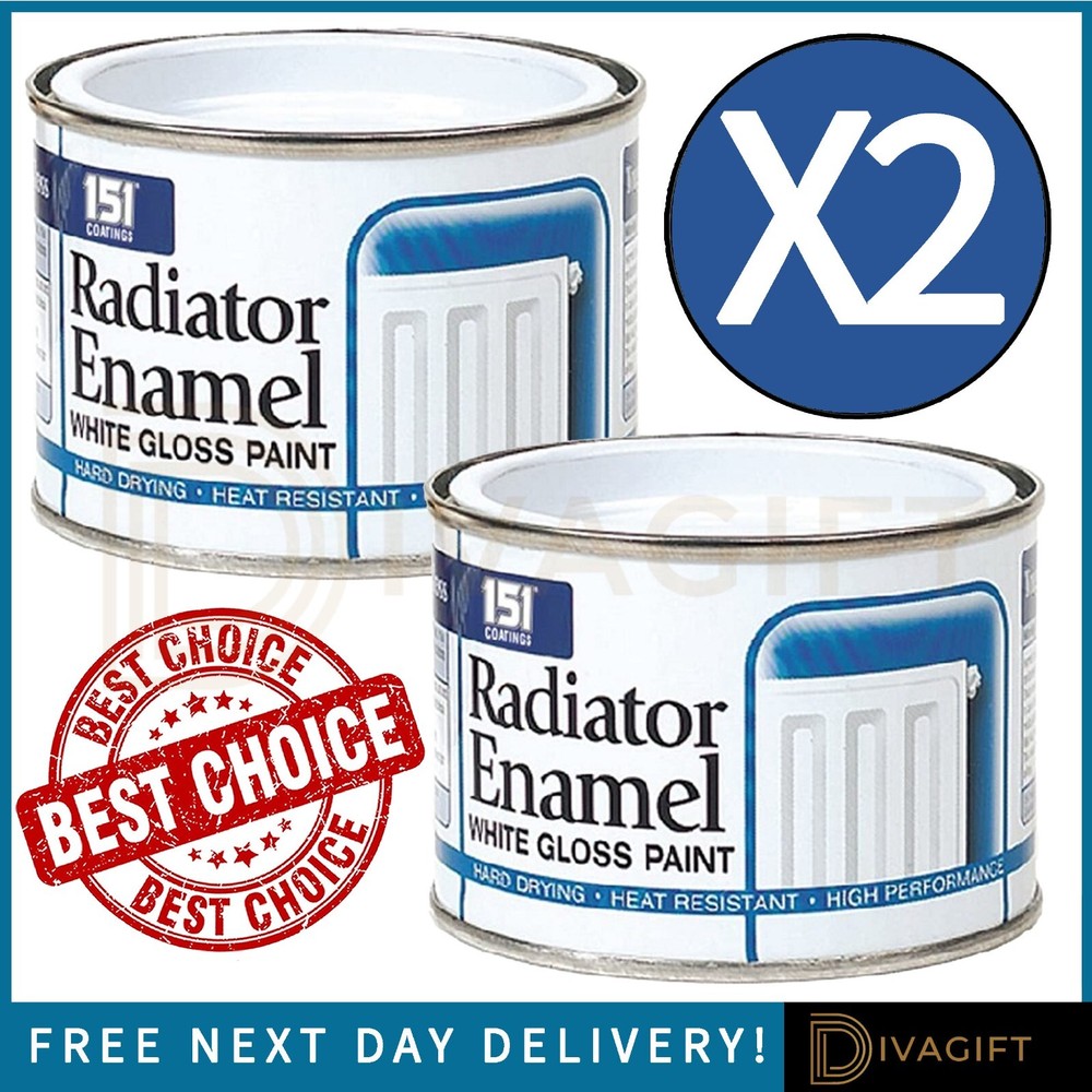2x WHITE ENAMEL RADIATOR GLOSS PAINT HARD DRYING HEAT RESISTANT LASTS LONG 180ML