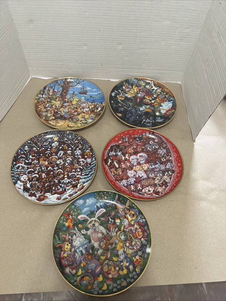 FRANKLIN MINT BILL BELL CAT PLATES LIMITED EDITION FINE PORCELAIN Set of 5