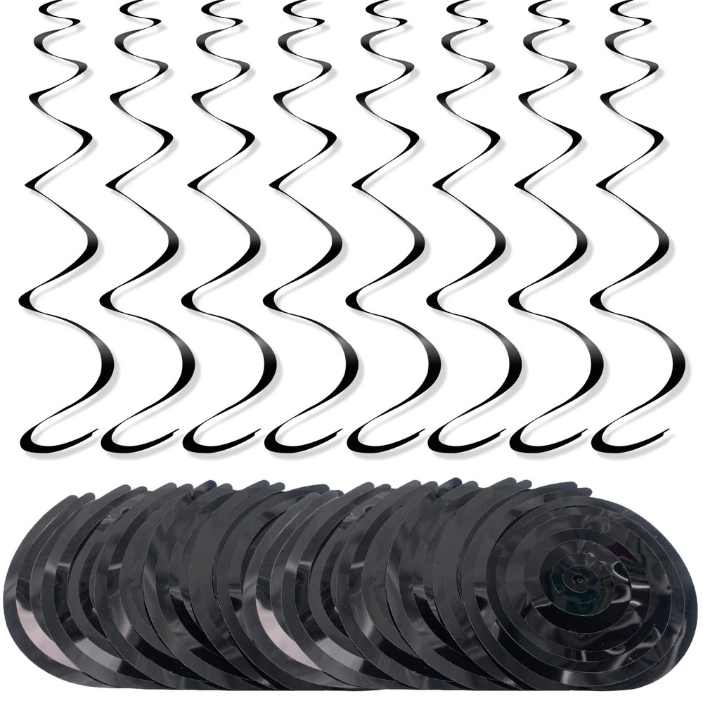 30 Black Plastic Foil Spiral Streamers for Party Decorations