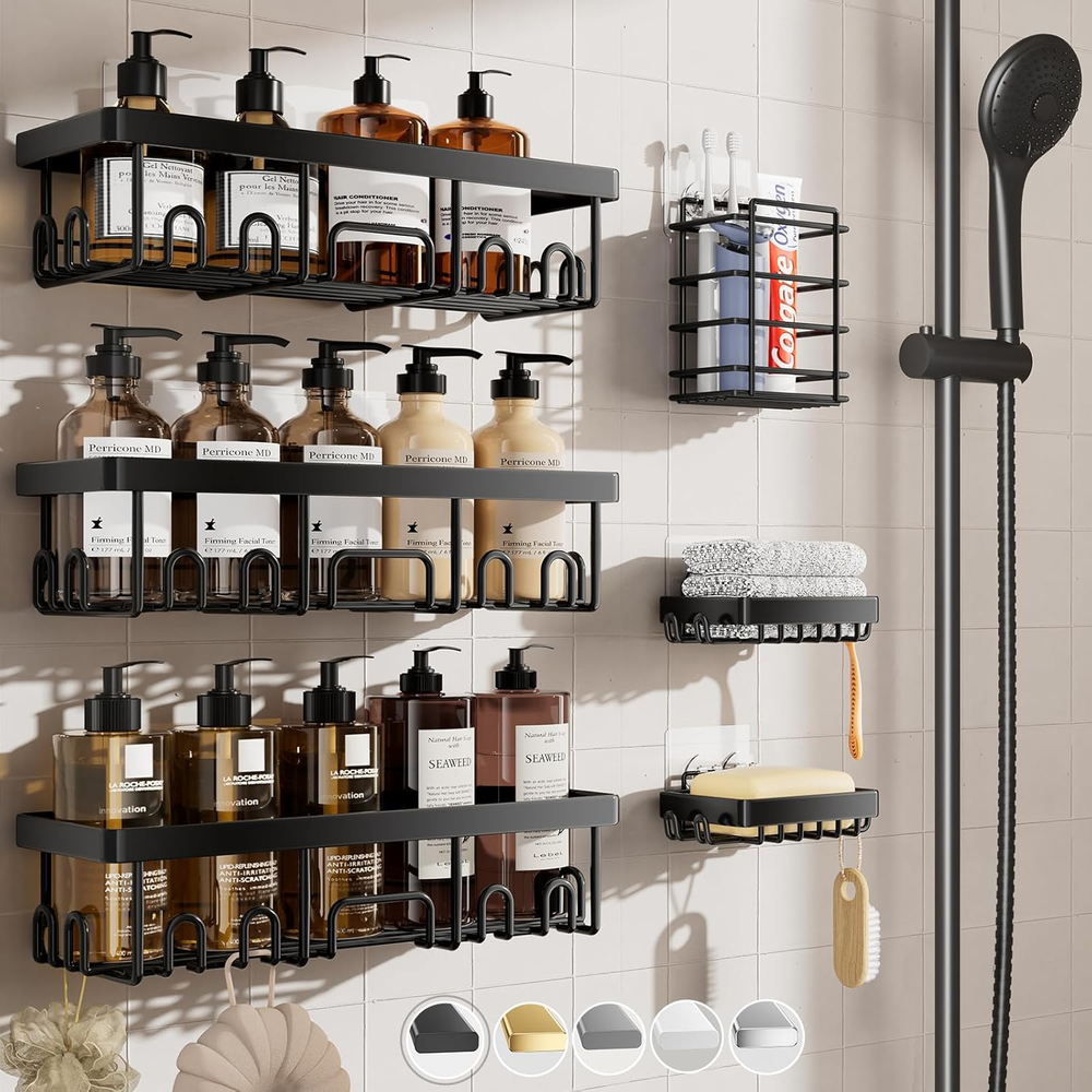 Adhesive Shower Caddy 6-Pack, Large Capacity Bathroom Organizers and Storage,...