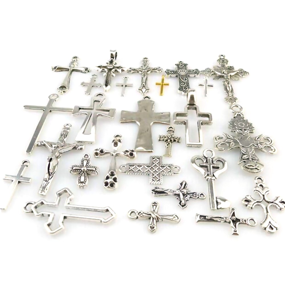 Metal MIX Cross Pendant Vintage Antique Silver Tone Alloy Faith Religious Charm