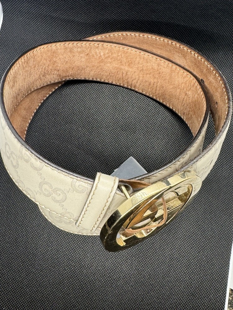 Gucci Beige Guccissima Leather Interlocking G Buckle Belt Size 85 34