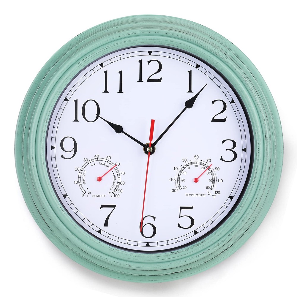 12 Inch Waterproof Indoor Outdoor Wall Clock with Thermometer