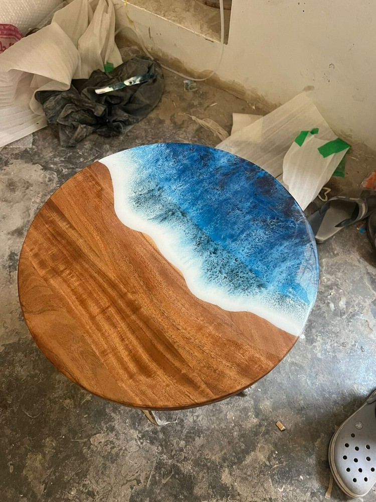 Ocean Epoxy Resin Round Coffee Table, Acacia Center Breakfast Table, Home Decor