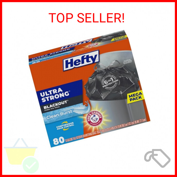 Hefty Ultra Strong 13 Gallon Trash Bags, Black Tall Kitchen Trash Bags 13 Gallon