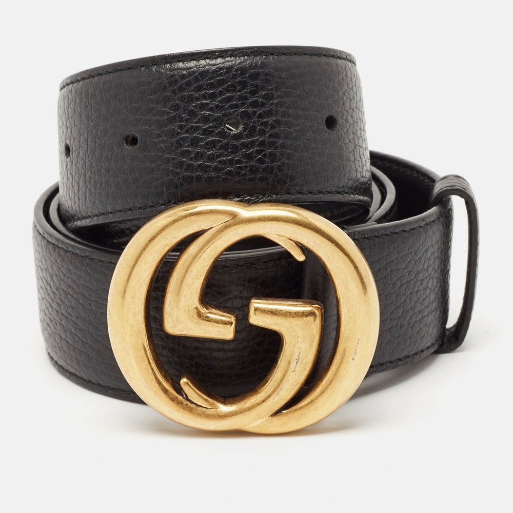 Gucci GG Marmont Black Leather Buckle Belt 95cm