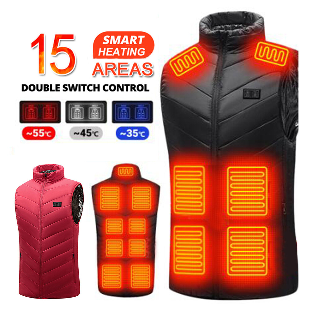 USB Heated Vest for Men with 15-Zone Warming & Heating Pad Technology