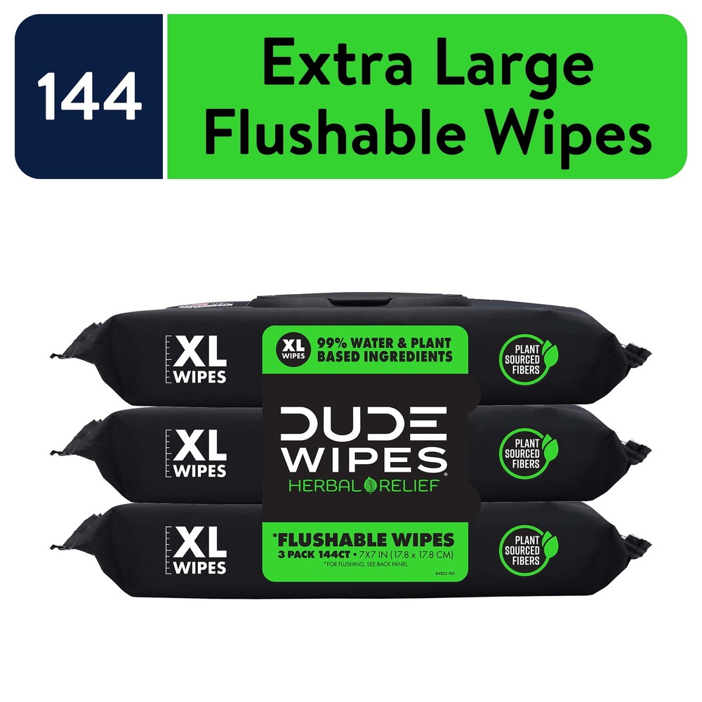 Flushable Wipes, XL Household Wipes, Herbal Relief, 144 Count