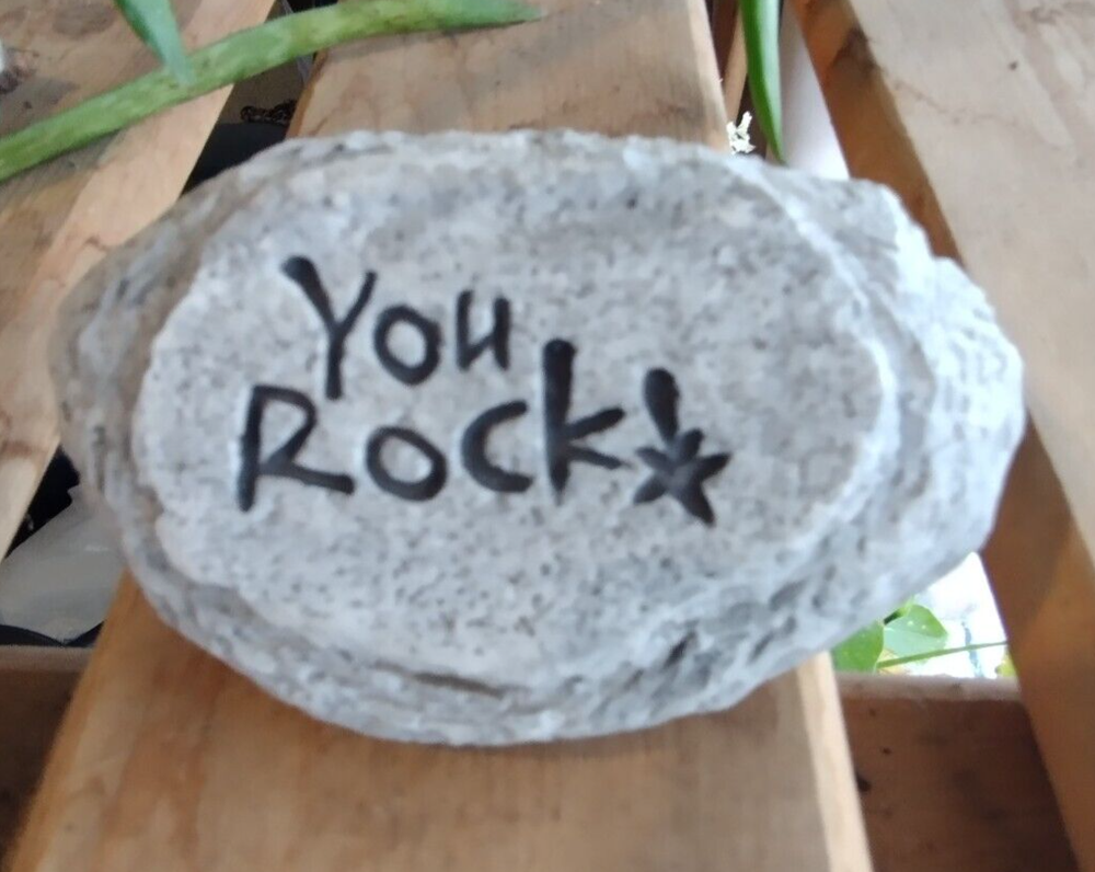 Rock paper weight You Rock ! Decor display grey with black Teacher Appreciation