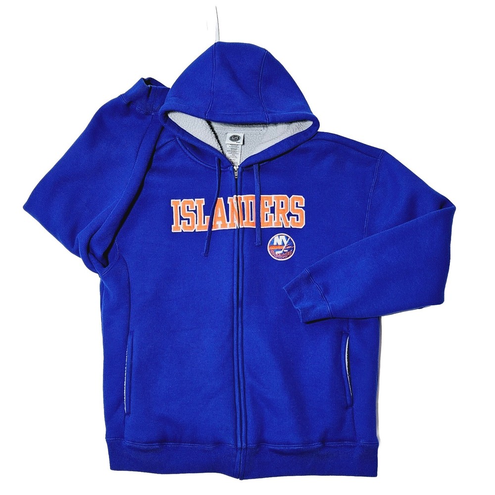 NHL NY Islanders Hoodie Heavy Fleece Lined Full Zip Men Sz XL Embroidered Logo
