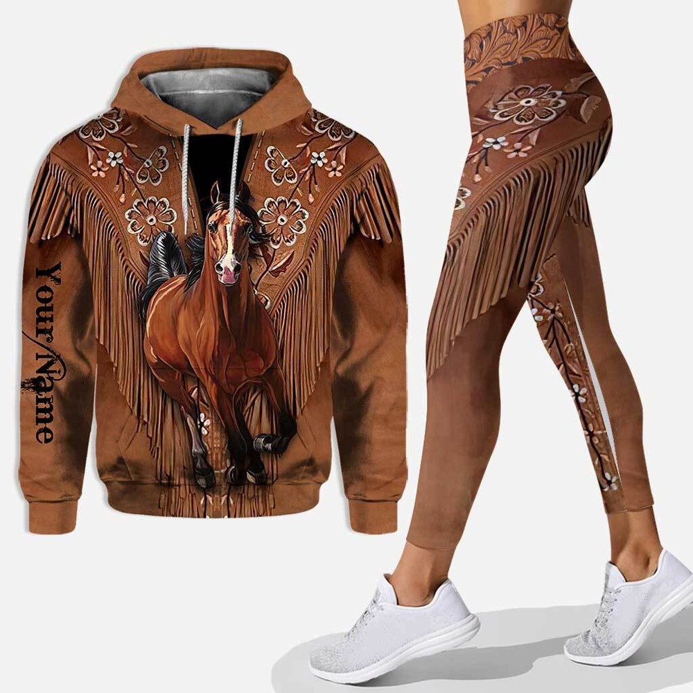Horse Girl Personalized Hoodie and Leather Print Leggings Set