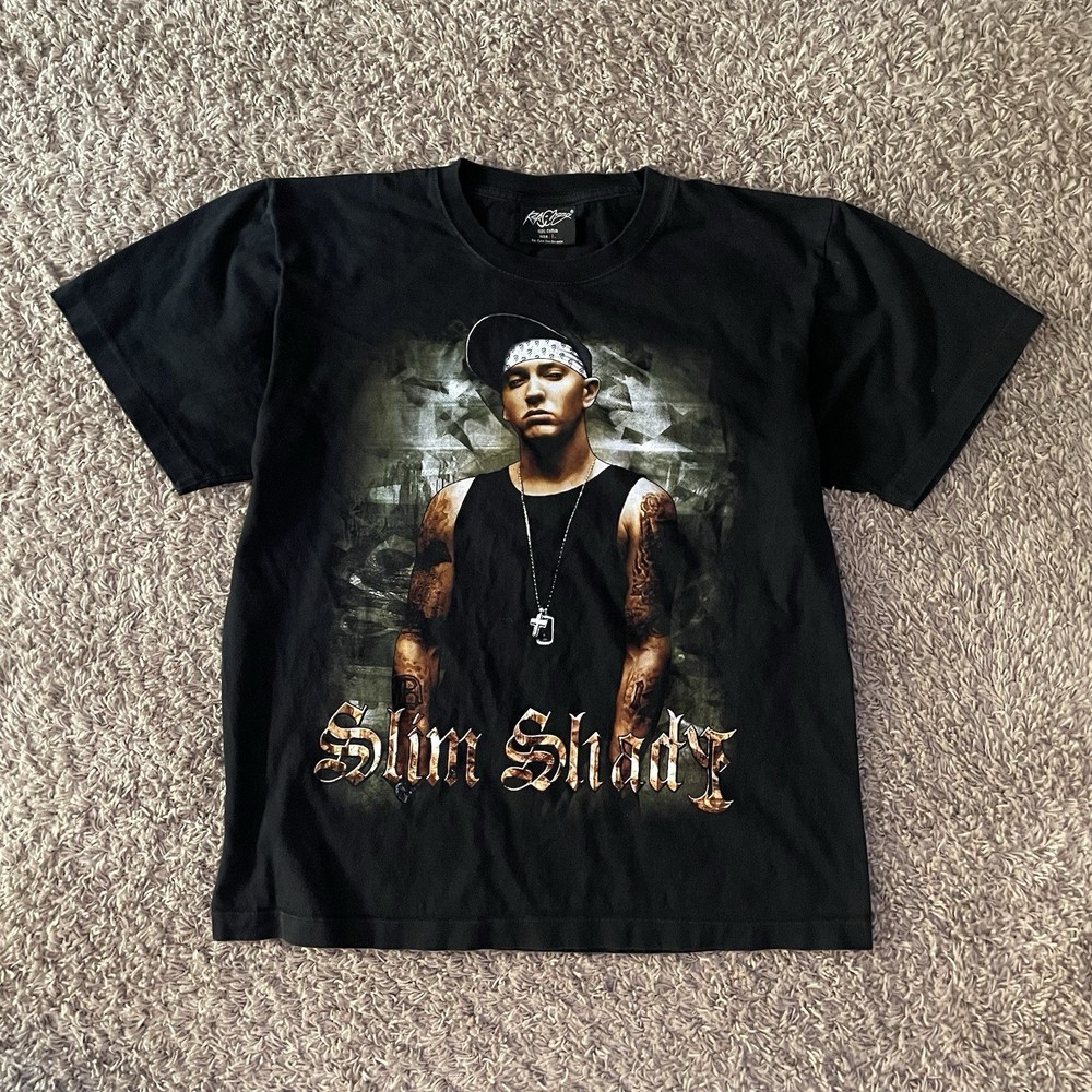 Vintage 2000s Eminem Rap Hip Hop Old style Slim Shady Graphic Black T-Shirt