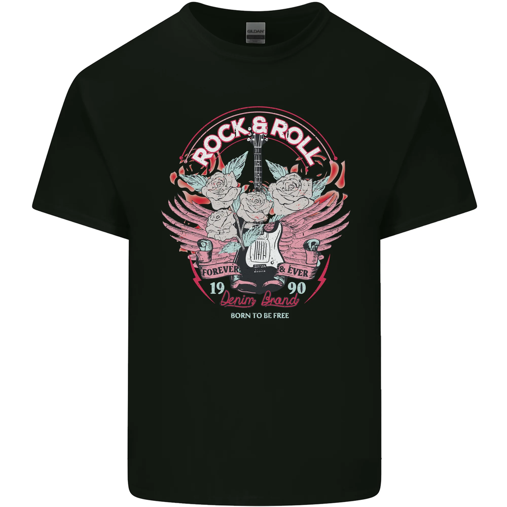 Rock n Roll Born to Be Free Guitar Wings Mens Cotton T-Shirt Tee Top
