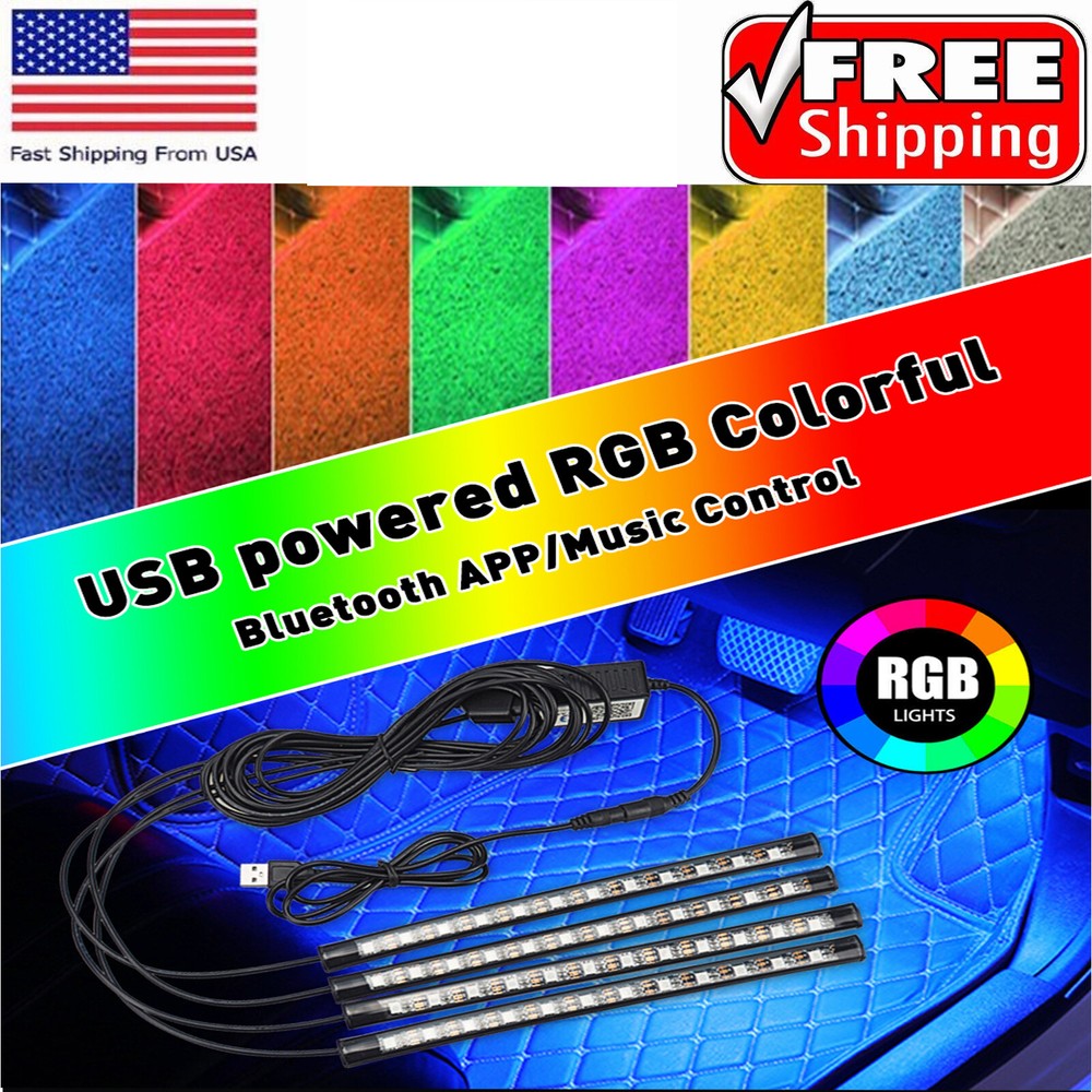 4pcs Car Interior Atmosphere Wire Strip Auto Light LED Decor Lamp Accessories