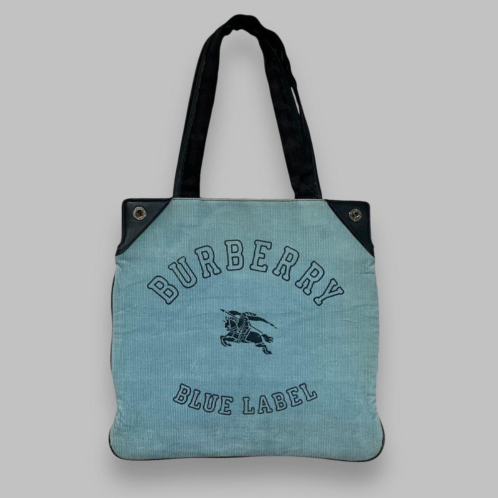 Rare Burberry Blue Label Tote Bag Corduroy Light Horse Logo