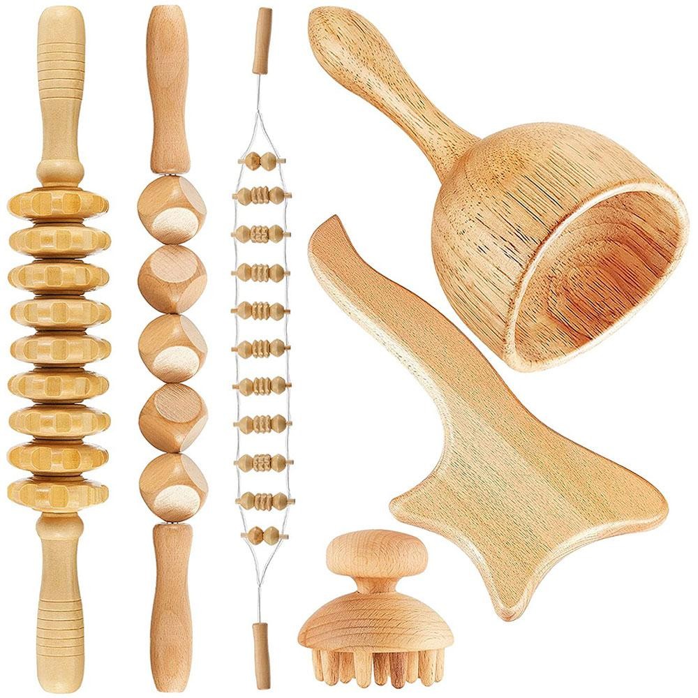 6 in 1 Wood Therapy Massage Tool Lymphatic Drainage Massager Anti Cellulite.