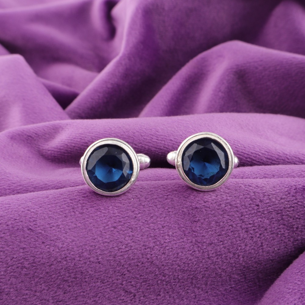 London Blue Topaz Gemstone Dads Gift Anniversary Cufflinks Jewelry 925 Silver