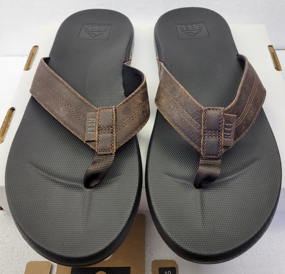 NEW Reef PHANTOM LE BLACK / BROWN LEATHER Sandals Flip Flops Men's Size 10