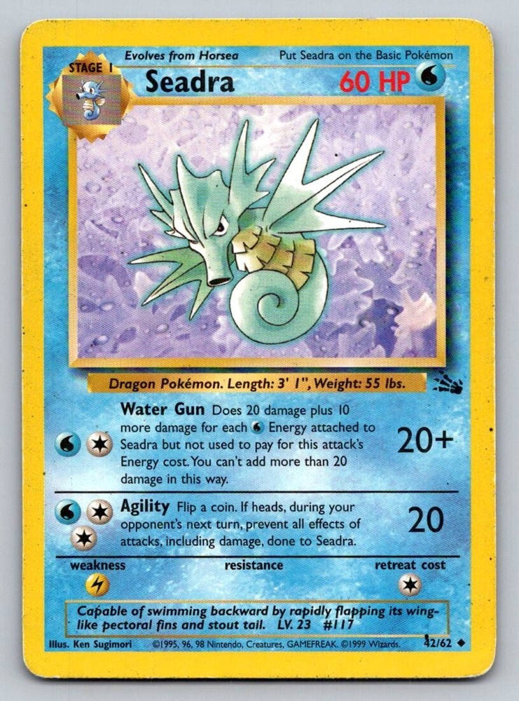 Rare Seadra 42/62 Pokemon Card Holo Vintage