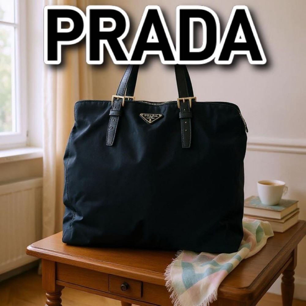 Authentic Black PRADA Leather Tote Bag From Japan