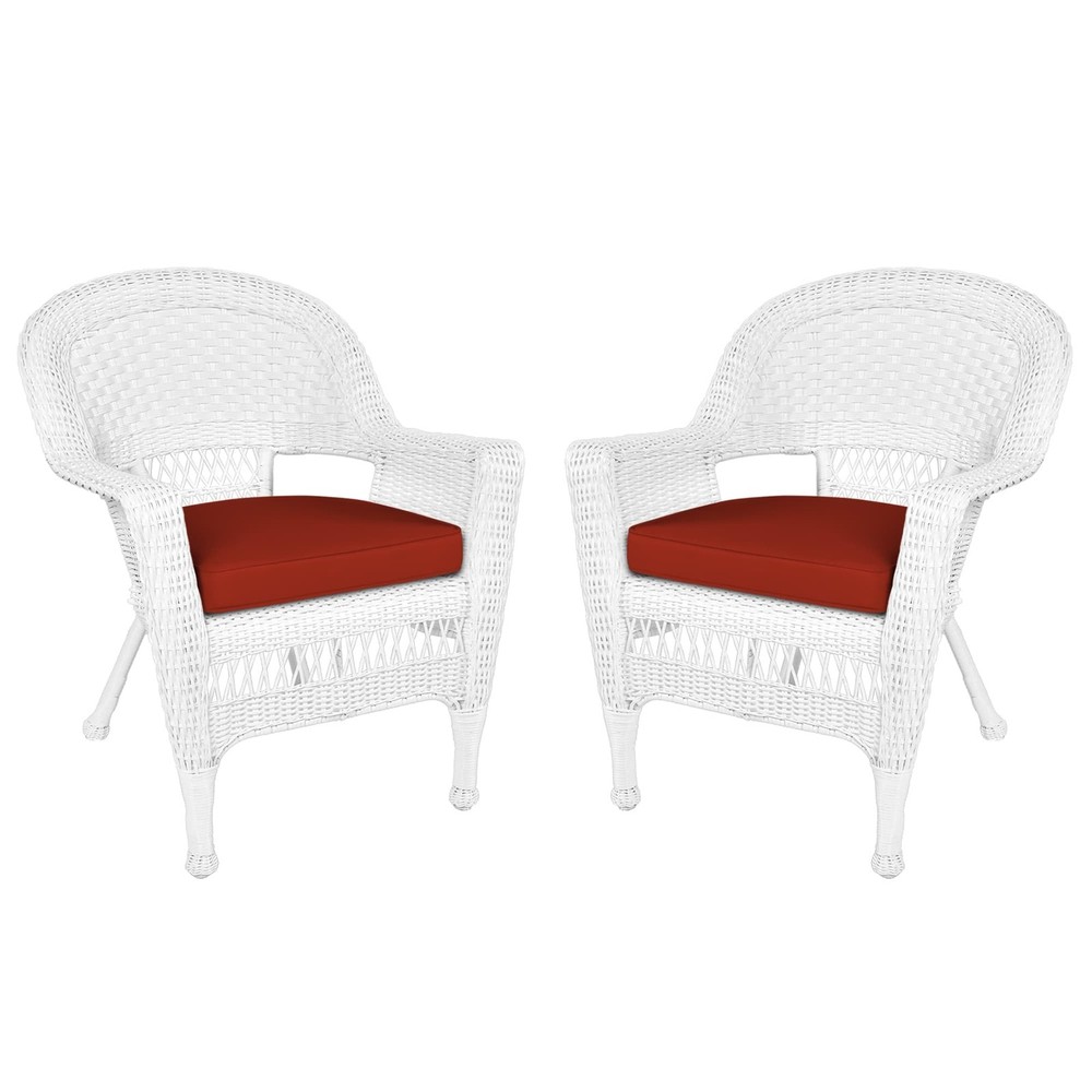 Wicker Chair with Red Cushion, Set of 2, White/W00206-