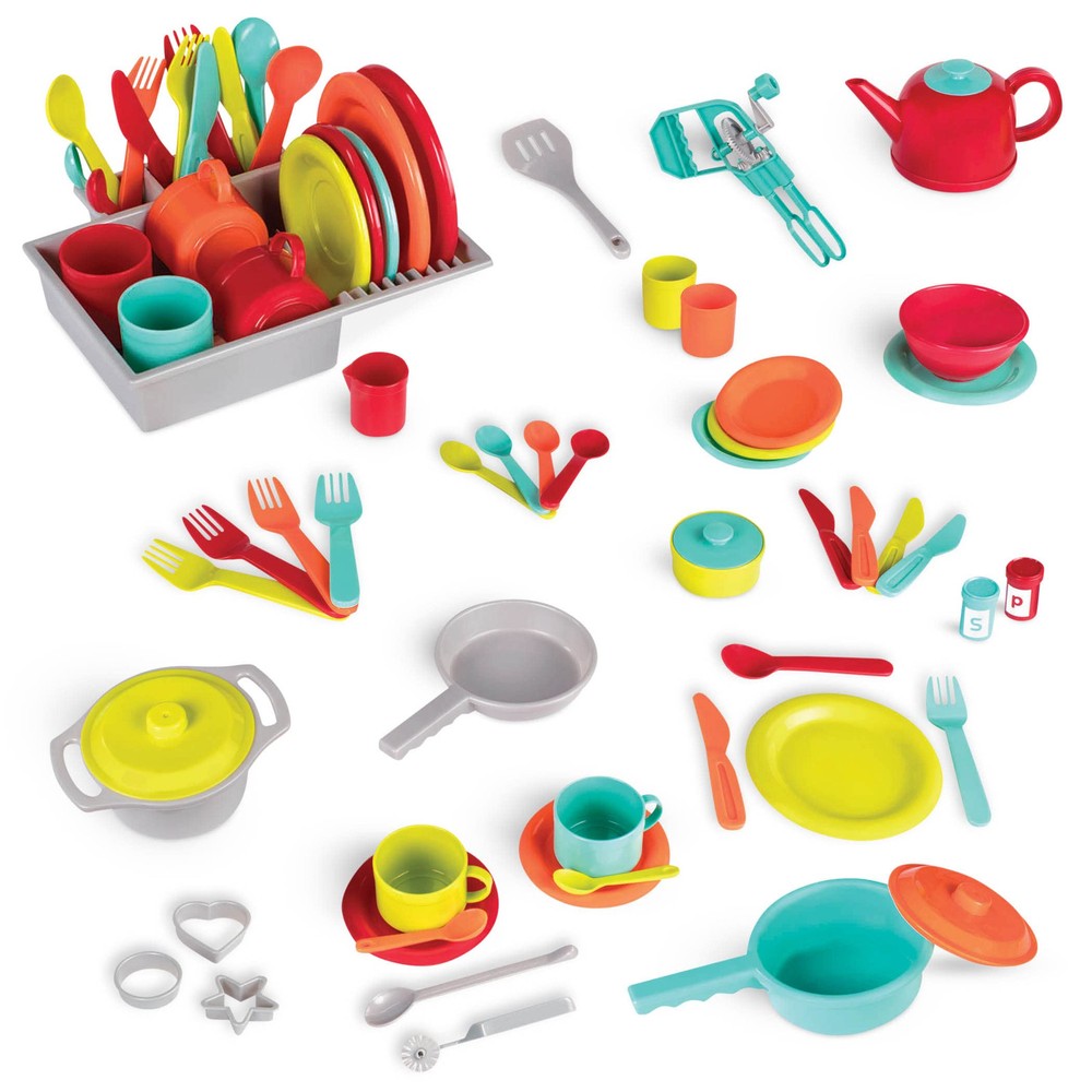 – Toy Kitchen Set – 71Pc Pretend Cooking Accessories – 4 Table Settings & Cut...