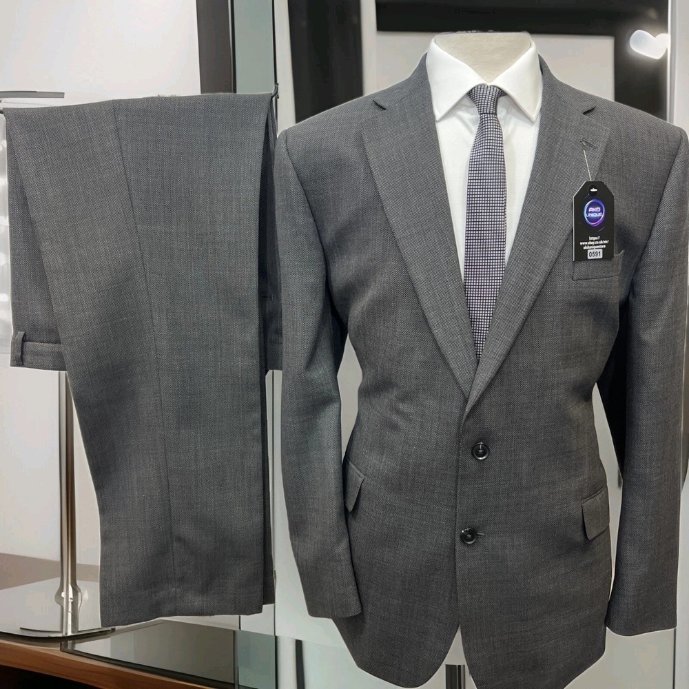 M&S Collection Grey Wool Blend Regular Fit 2-Piece Suit Size C46M W40 L31 Textured Fabric